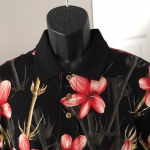 CARIBBEAN Mens Tropical Floral Silk Pique Polo | XL